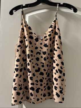 Socialite Beige and Black Leopard Satin Cami Top